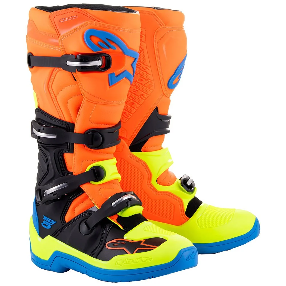 Bota Alpinestars Tech 5 Laranja Flúor/Azul/Amarelo Flúor